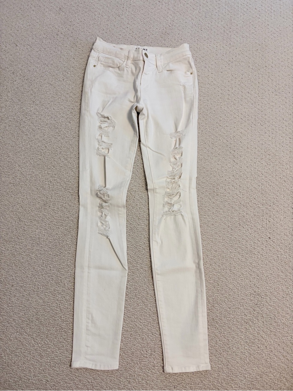 FRAME Le Skinny de Jeanne Winter White Distressed Jeans Size 24
